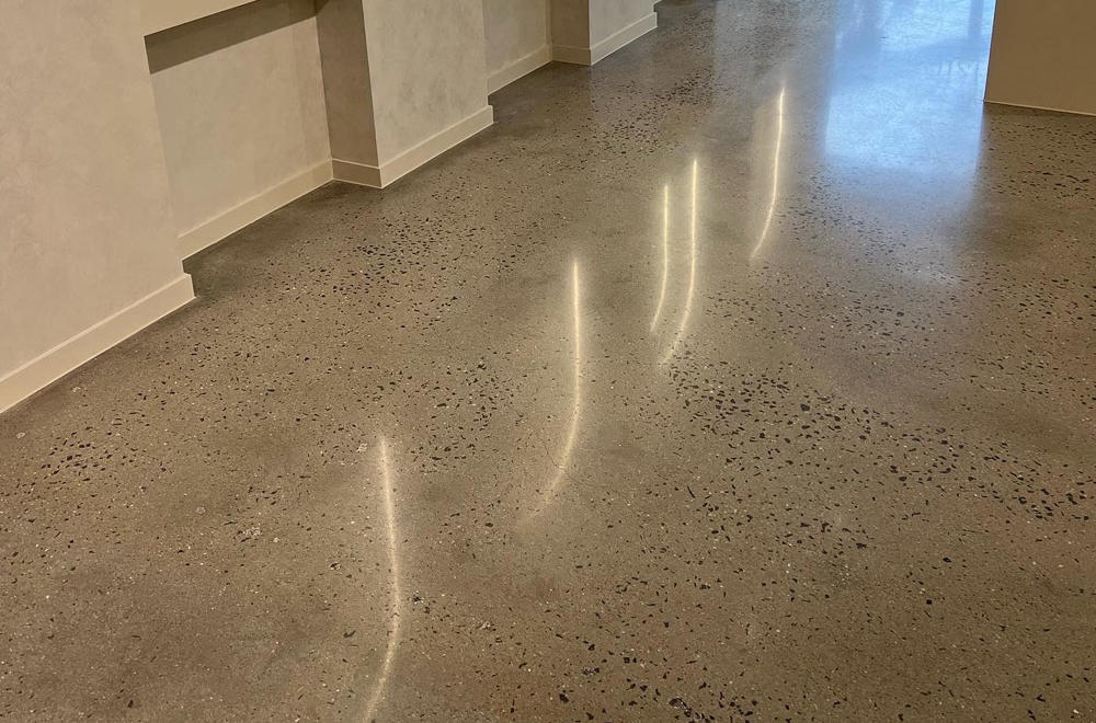 Half exposure polished concrete floor in Geelong business