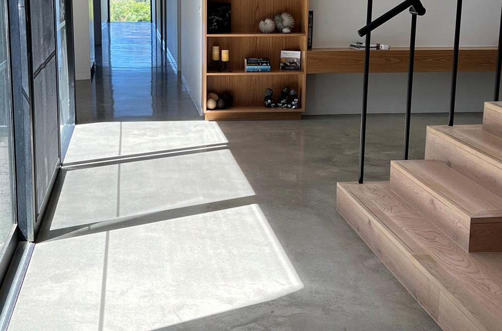 Salt & pepper polished concrete floor in Surf Coast home